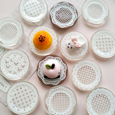 微缩仿真蕾丝垫纸透色食玩盘子娃屋捏捏装饰摆件手工diy树脂配件