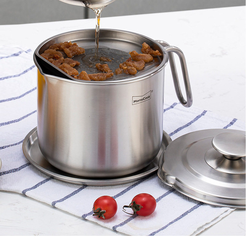 momscook滤油壶 304不锈钢带盖装热油储油家用过滤油瓶大容量1.8l