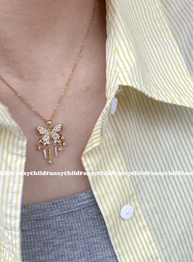 Fanxy马赛克碎钻蝴蝶项链女轻奢小众设计高级气质锁骨链2024新款