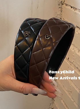 超ins~韩国东大门同款发箍大方格压线PU皮发箍复古风简约基础发饰