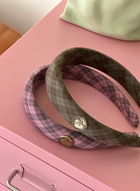 Fanxy美高风！高颅顶ins学院风格纹发箍棋盘格海绵宽边发饰