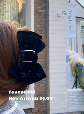 法式复古高级感黑色蝴蝶结珍珠抓夹韩国秋冬丝绒氛围感抓夹