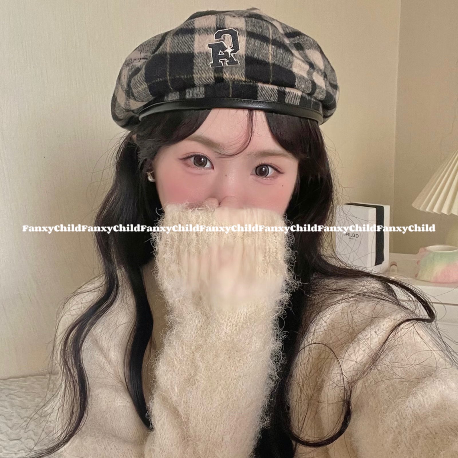 Fanxy学院风格纹刺绣贝雷帽 硬顶质感百搭秋冬贝雷帽