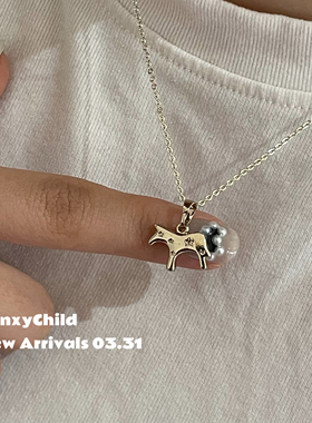 星星小马项链!Fanxy小众设计可爱小马咖啡金项链女ins百搭锁骨链