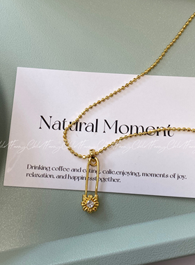 Fanxy小众设计别针锆石项链女ins风毛衣链复古铜镀真金轻奢项链