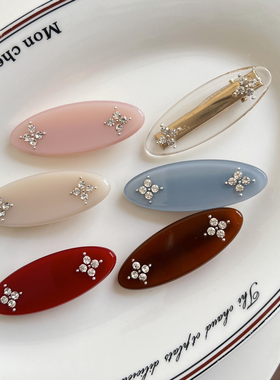 Fanxy小众设计款气质简约金属银色椭圆花朵珍珠发夹鸭嘴边夹发卡