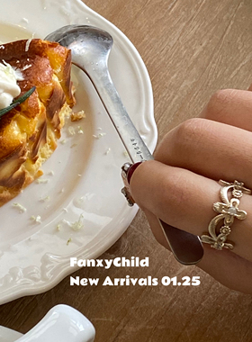 镂空花朵咖啡金戒指女新款爆款小拉丝开口指环小众个性食指戒