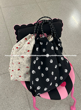 Fanxy韩版黑色小众碎花包包购物袋托特包手提单肩包环保抽绳两用