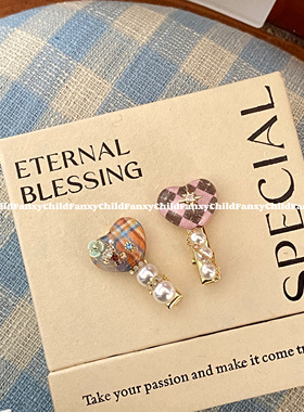 Fanxy3.5cm小小只学院风可爱刘海夹鸭嘴夹格子爱心发夹洛丽塔发饰