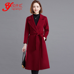 双面羊绒大衣女长款2025新款西装领高端细带修身羊毛呢外套装秋冬
