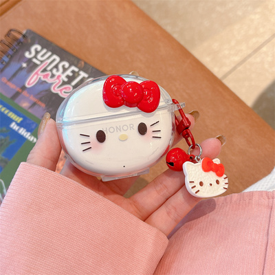 适用荣耀EarbudsX7保护套新款荣耀耳机earbudsx7保护壳立体KT猫简约高级感防摔无线蓝牙耳机x8充电仓外壳分体