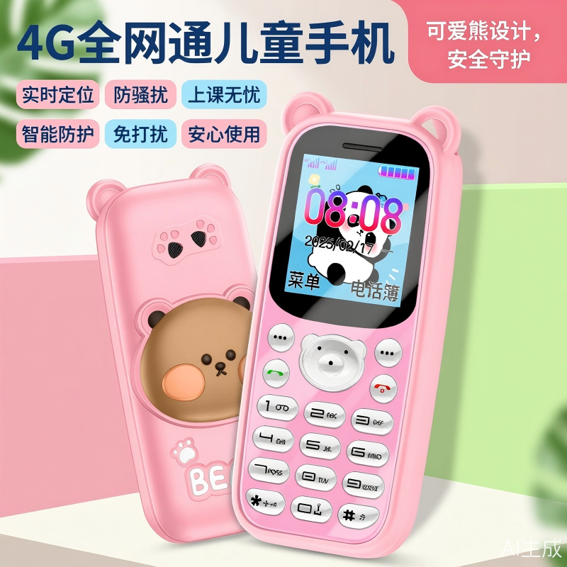 新款4G全网通儿童手机可爱熊猫造型学生专用定位防打扰免打扰安全初