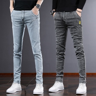男长裤子冬季高端浅色烟灰色牛仔裤男秋冬休闲修身小脚裤韩版潮流