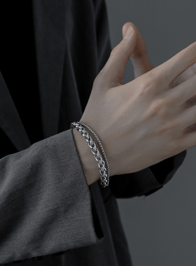 男款潮ins小众双层钛钢链简约手链