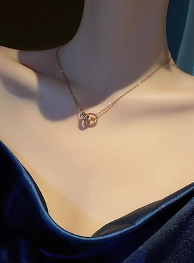 小众感高级玫瑰金锁骨链2024圆形钻石项链青言