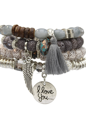 欧美风彩色串珠多层男女情侣复古时尚手链