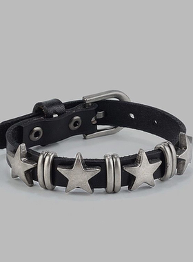 Y2K暗黑摇滚哥特复古情侣星星牛皮手链