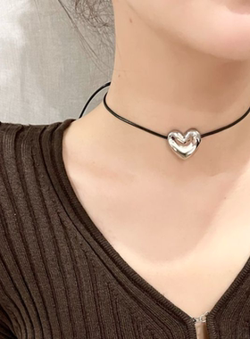酷帅气质金属爱心项链嘻哈朋克新潮款颈链时尚街拍锁骨链