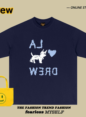 Drew美式潮牌LA小狗印花短袖T恤男女宽松情侣iU同款纯棉上衣半袖