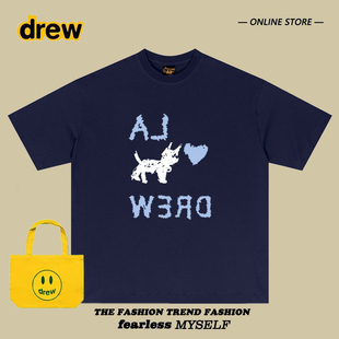Drew美式 T恤男女宽松情侣iU同款 纯棉上衣半袖 潮牌LA小狗印花短袖