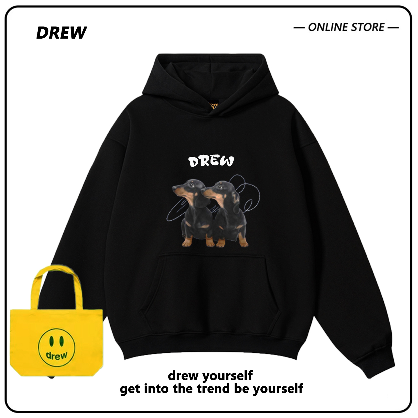 Drew美式潮牌杜宾犬狗印花卫衣