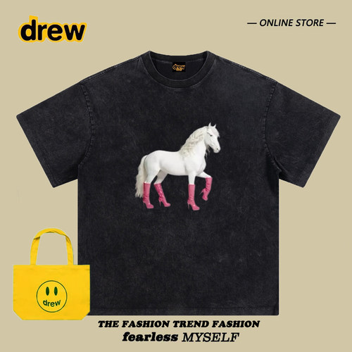 drew潮牌白马印花短袖T恤