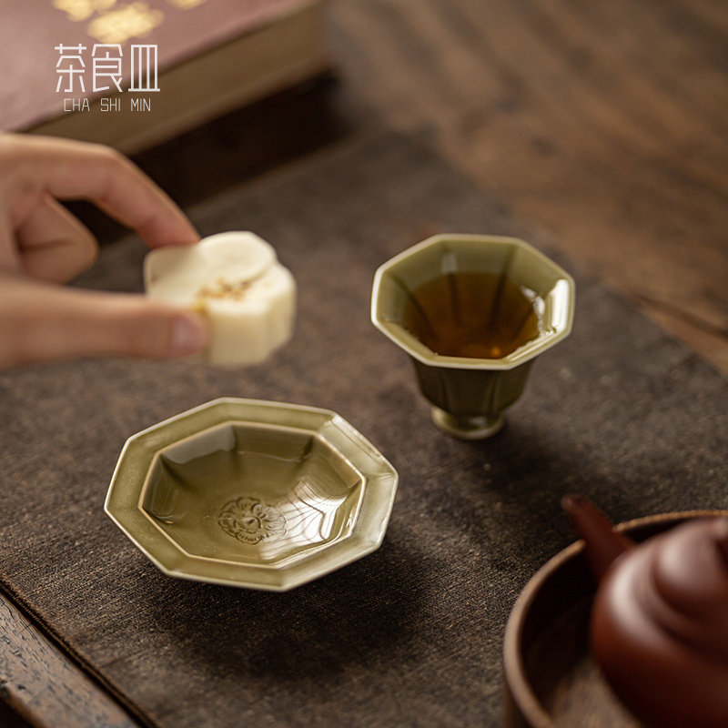 钧窑茶杯陶瓷杯垫茶托品茗杯主人杯点心盘精致茶点盘果盘茶歇摆台