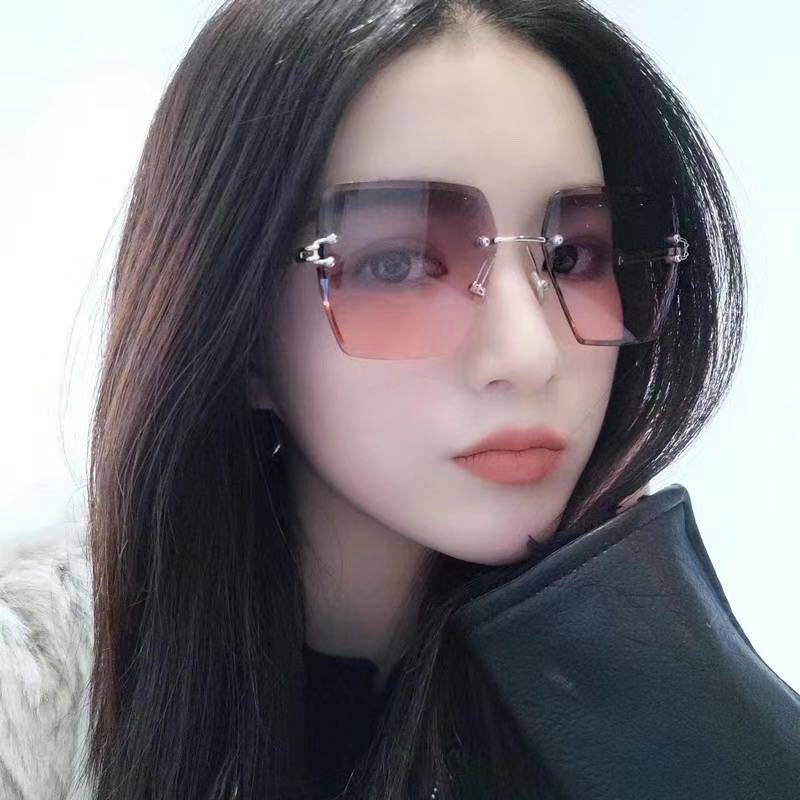 9064厂家无框切边太阳镜女日韩时尚大框方形墨镜超轻双色遮阳眼镜