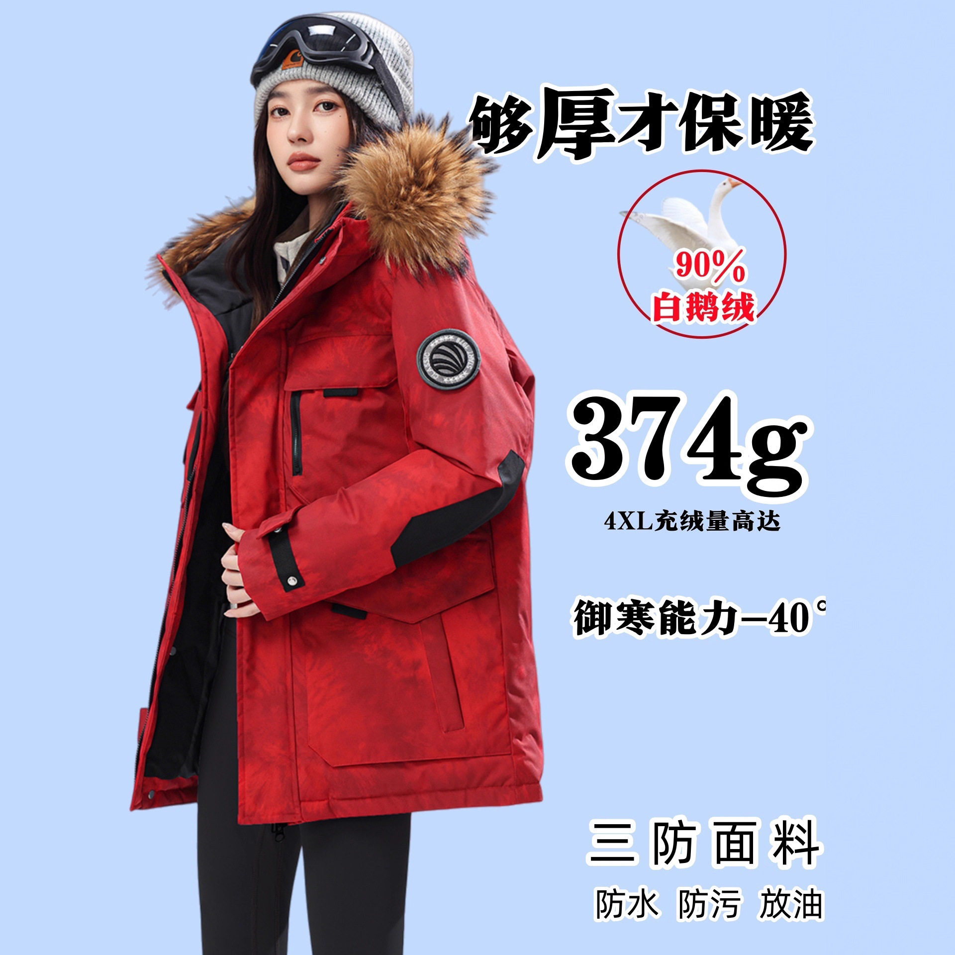 东北极寒鹅绒羽绒服女短款小个子加厚工装滑雪派克服零下40度外套