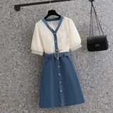 Летний дизайнерский комплект, джинсовое платье, большой размер, подходит для полных девушек, тренд сезона