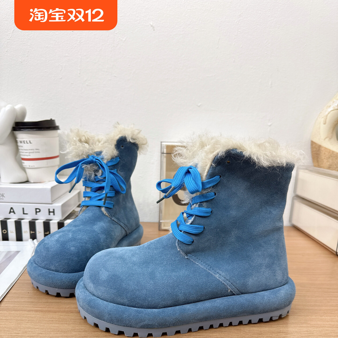 2025冬季新款磨砂真皮大头系带雪地靴女加绒保暖厚底毛毛勃肯棉靴,女鞋,时尚雪地靴,淘宝优惠券,粉丝福利购,淘宝优惠卷
