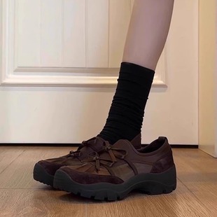 2025新款小众芭蕾风蝴蝶结运动乐福鞋女复古绒面一脚蹬厚底小皮鞋