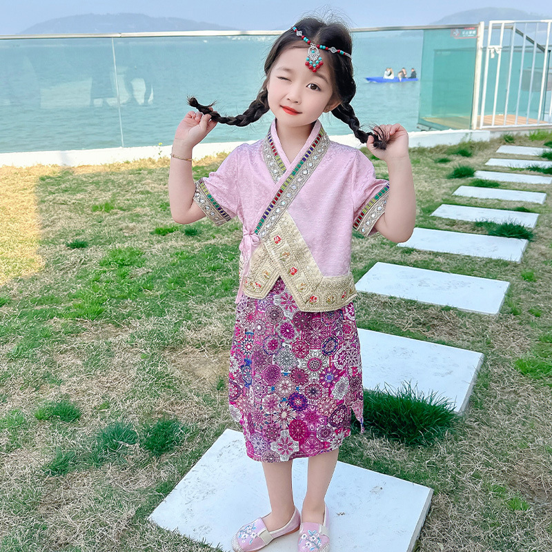女童民族风套装2025新款儿童傣族古风旗袍裙子女宝宝夏季演出服装