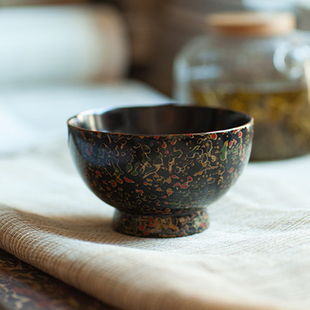 安泰桥 福州漆器手作大漆福碗犀皮漆点花福碗 传统礼物婚庆饭碗