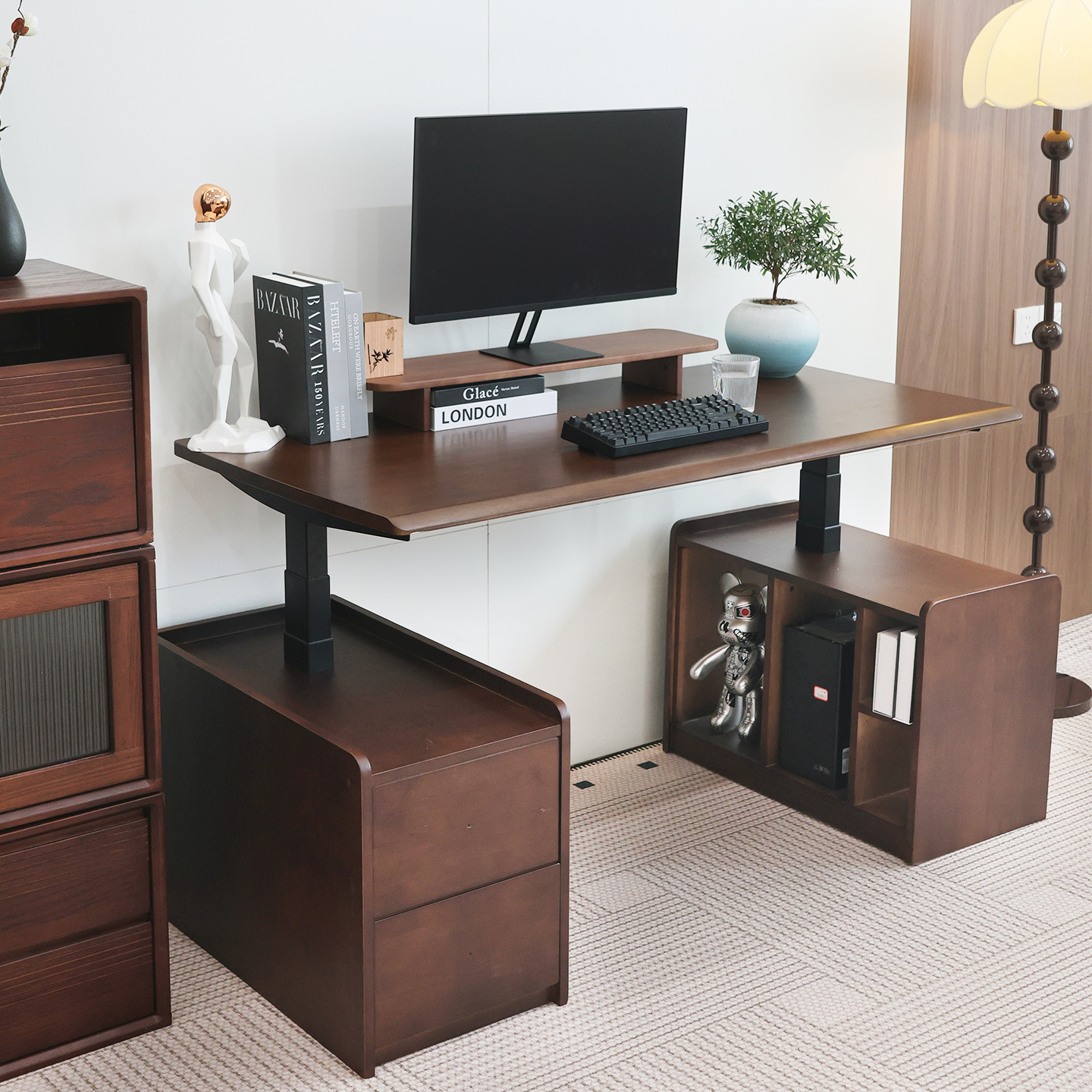 苏木源 实木电动升降桌 桌柜一体 纯实木书桌电脑桌学习桌工作台