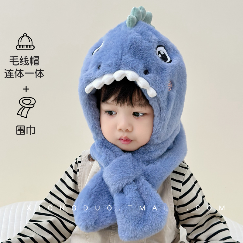 毛绒儿童帽子围巾连体一体冬防寒