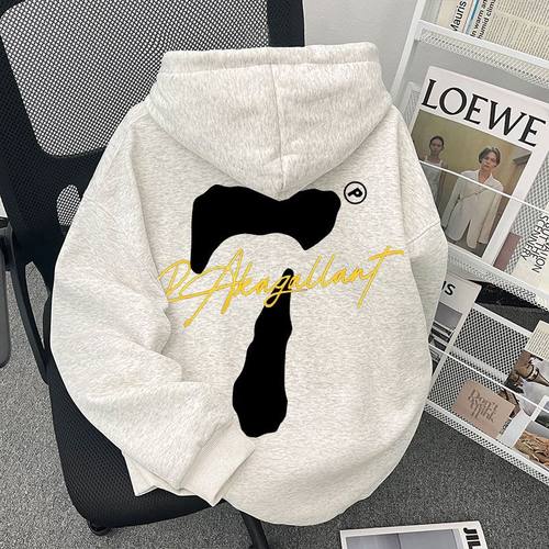 美式潮牌数字印花连帽卫衣男