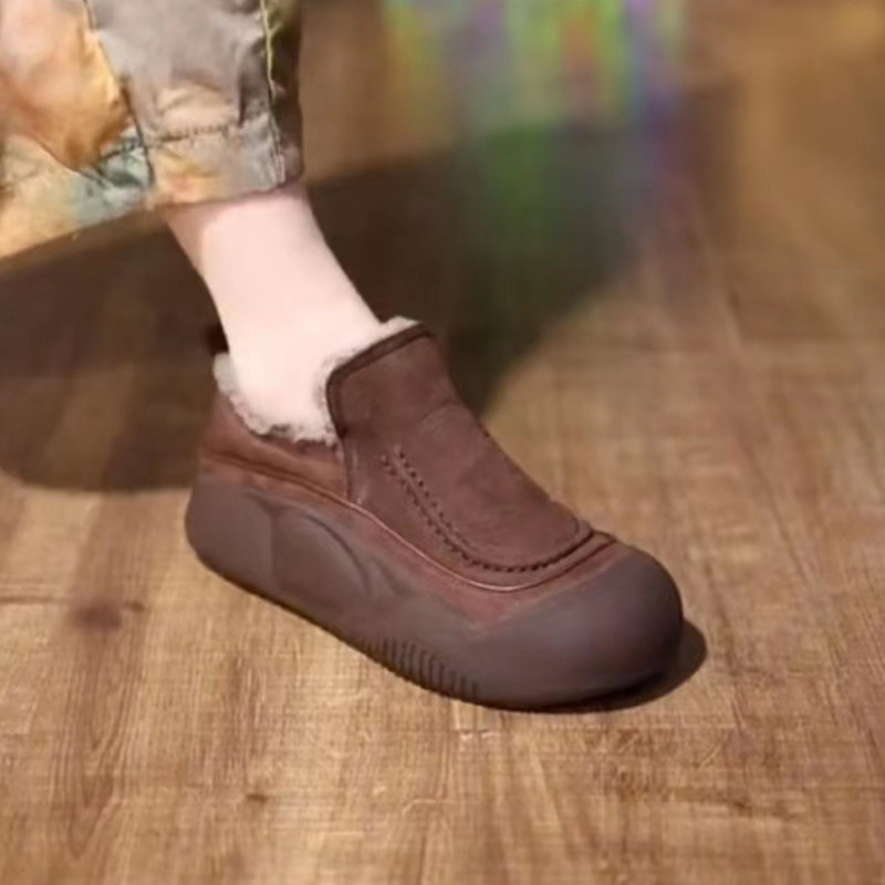 真皮一脚蹬加绒毛毛鞋女2025年秋冬新款棉鞋厚底单鞋妈妈休闲鞋子,女鞋,深口单鞋,淘宝优惠券,粉丝福利购,淘宝优惠卷