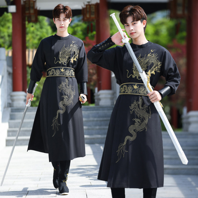 原创正版汉服中国风古风男装唐制圆领袍武侠风帅气边表演服套装