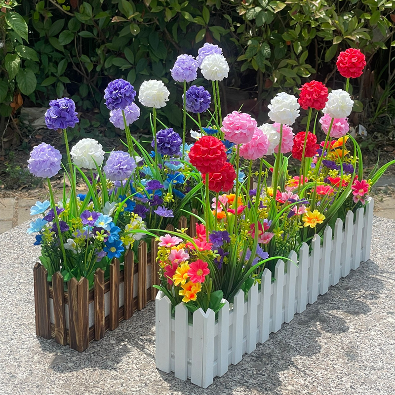 若姿绢花摆放中国绣球花+栅栏