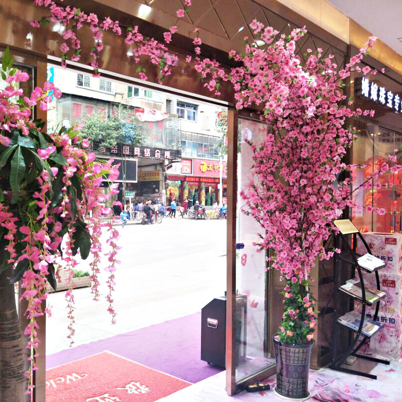 仿真桃花枝客厅假腊梅花单支塑料花干花摆件室内装饰树落地樱花枝