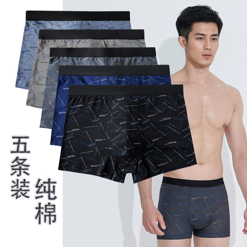 5条加大码宽松男士平角中腰四角内裤透气肥佬短裤头青年印花透气,女士内衣/男士内衣/家居服,男平角内裤,淘宝优惠券,粉丝福利购,淘宝优惠卷