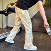 高级感休闲裤 直筒牛仔裤 子 2025新款 长裤 男潮牌满印微喇裤 痞帅男裤