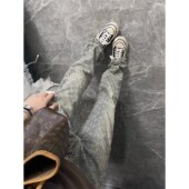 子高街潮牌江浙沪穿搭直筒裤 复古vibe裤 男春秋美式 满印提花牛仔裤