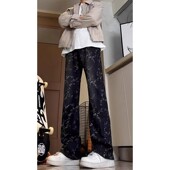 cleanfit高街美式 潮牌vibe风水洗直筒微喇裤 提花牛仔裤 男秋冬新款