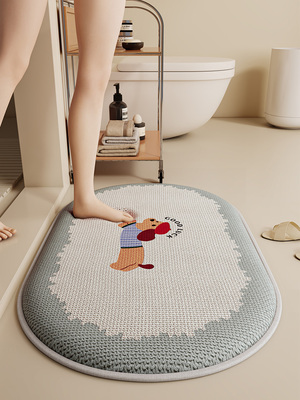 卡通仿亚麻加厚浴室地垫吸水防滑垫速干家用卫生间厕所门口脚垫