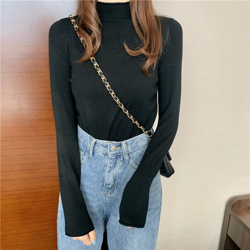 Real shot real price new half high collar versatile core spun yarn individual hemmed Pullover bottoming sweater