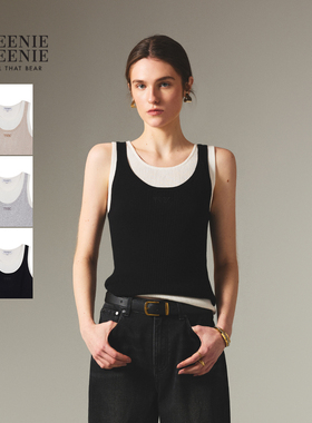 TeenieWeenie小熊女装毛衣26春夏新品层次感无袖背心叠穿假两件