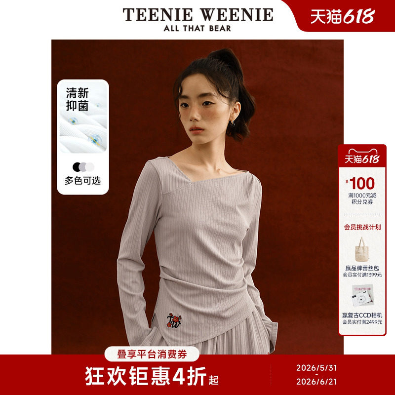 TeenieWeenie小熊女装个性潮流休闲风斜门襟领套头长袖T恤打底衫