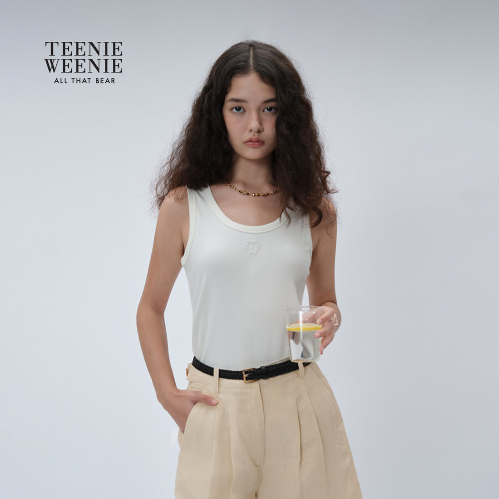 TeenieWeenie小熊女装2025秋季新款白色露肩吊带背心